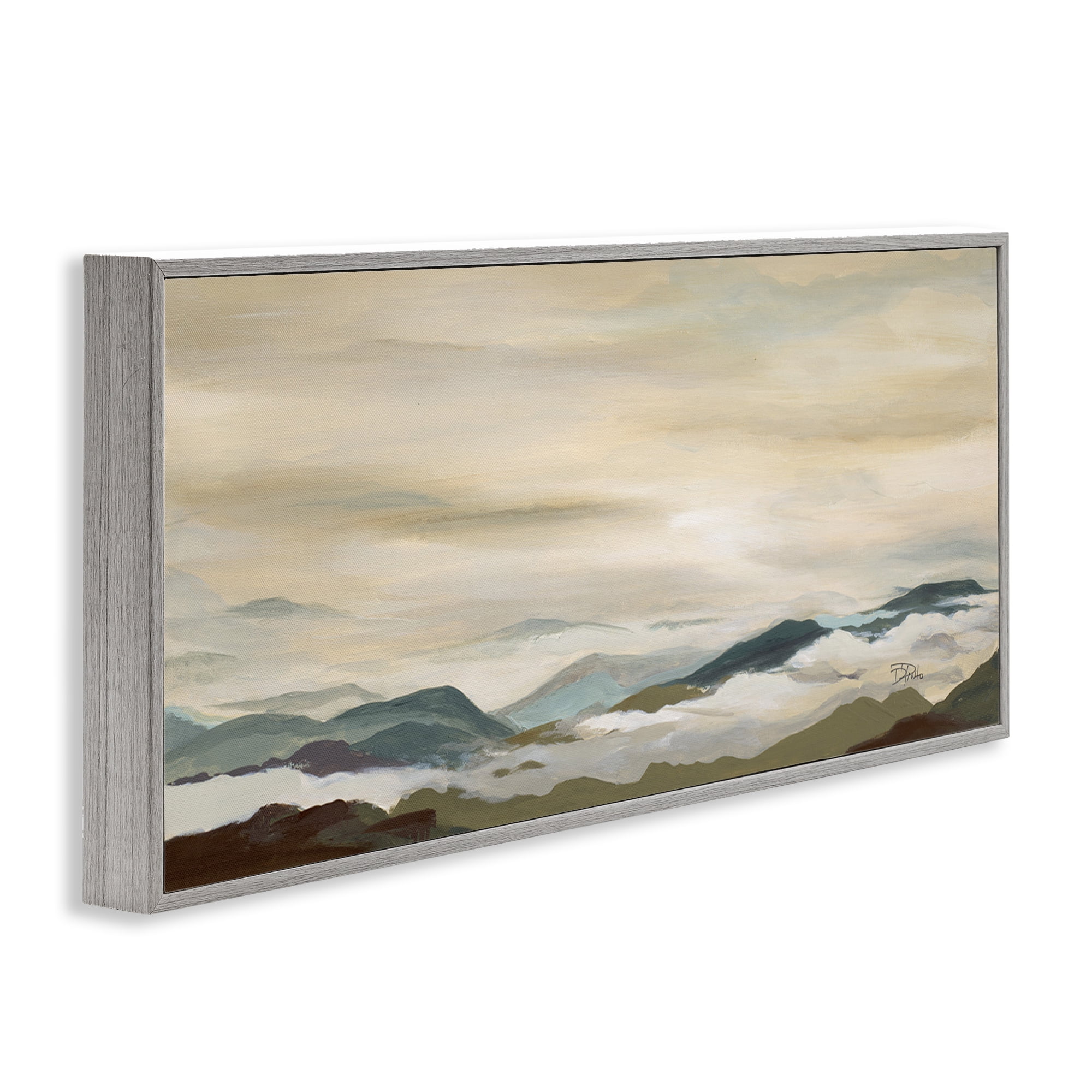 Stupell Industries Solemn Mountains Peeking Landscape Painting Gray Framed Art Print Wall Art, 24 x 10