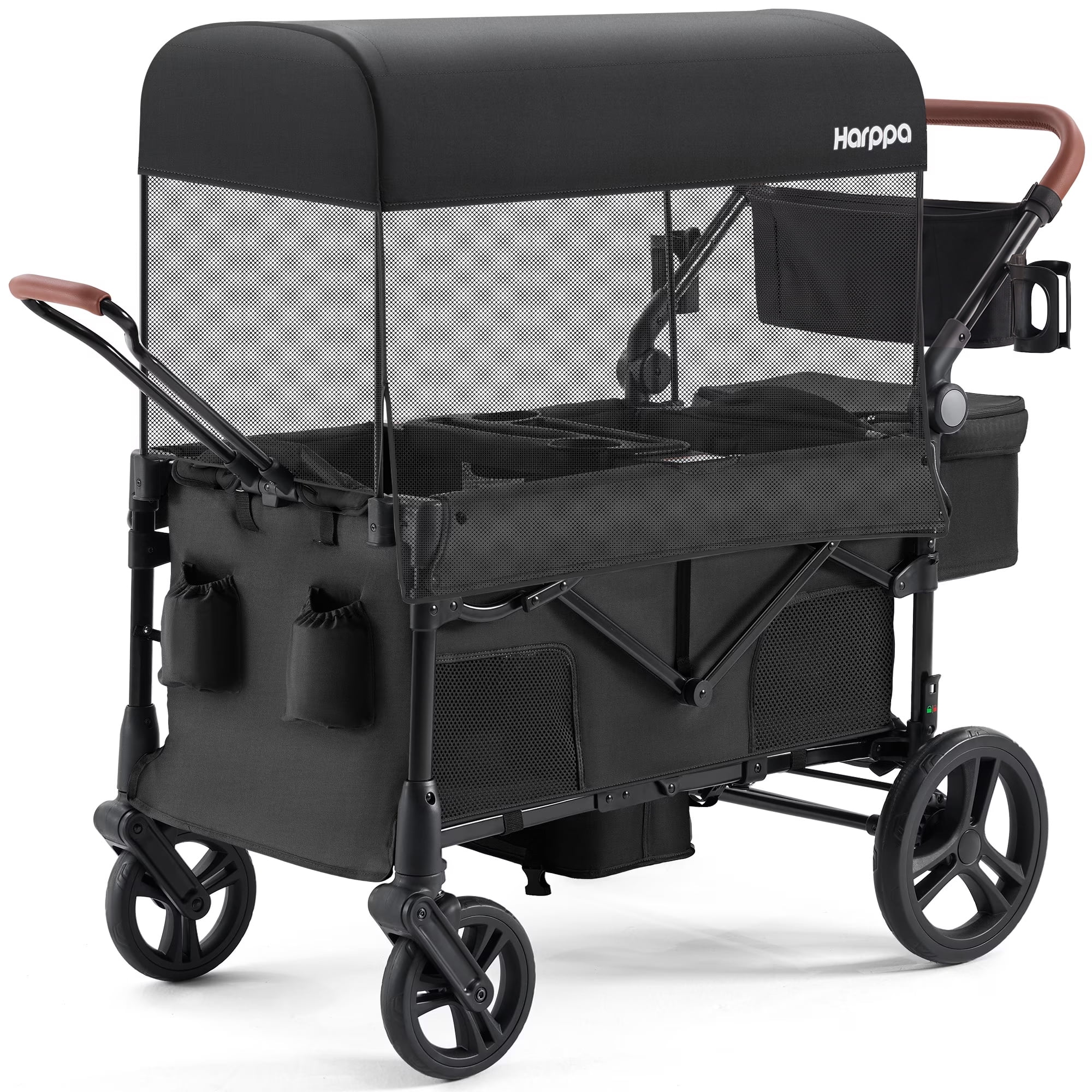 HARPPA Foldable Wagon Stroller for 2 Toddlers with Pull & Push Handle, Canopy, 32.9lbs, Black