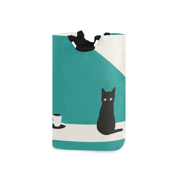 Yayeee Freestanding Laundry Hamper with Handle Collapsible Large Storage Basket for Clothes, Black Cat and Coffee