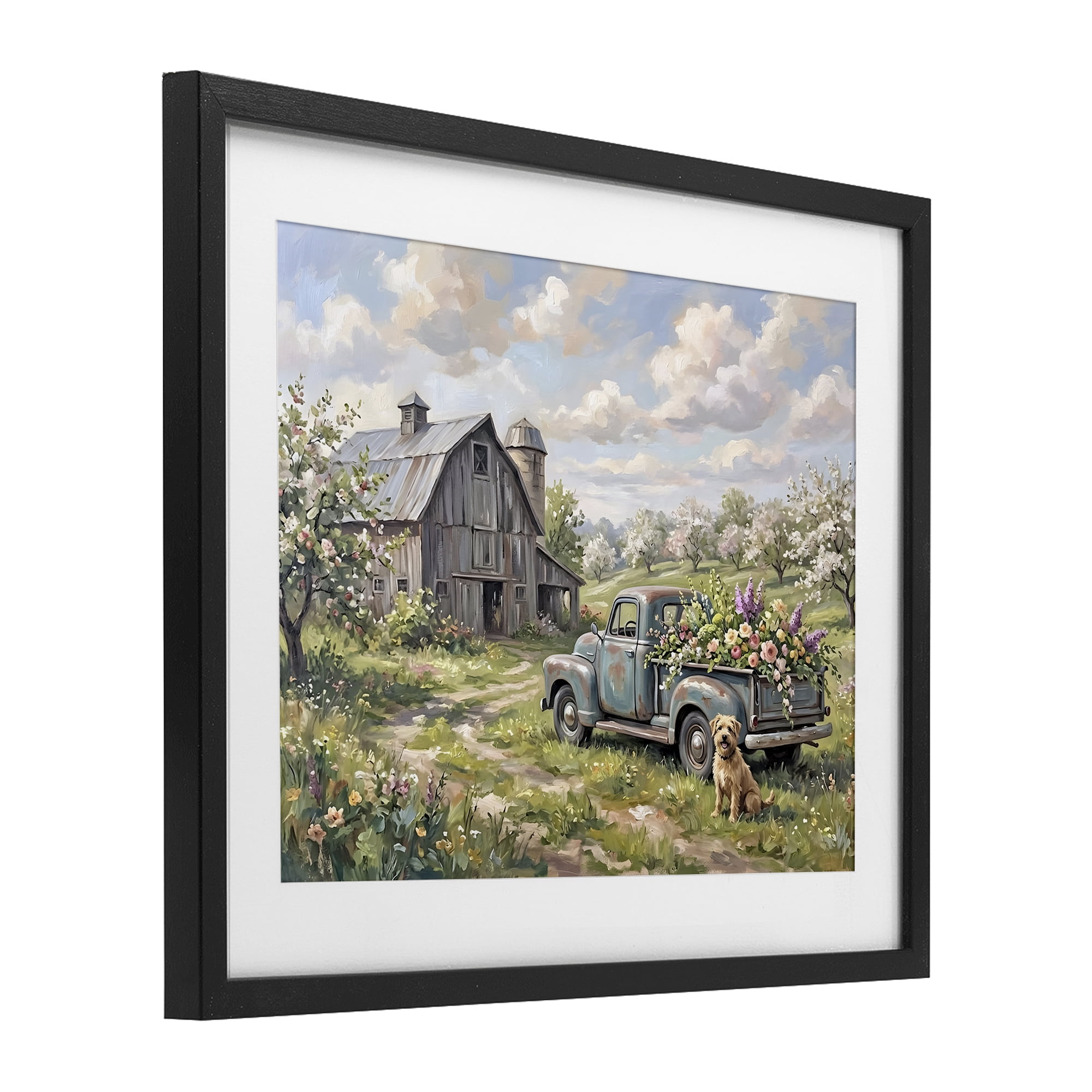 Stupell Industries Proud Dog by Truckload of Flowers Black Framed Print Under Glass, design by Tabz Jones