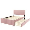 thumbnail image 4 of Full Size Bed With Twin Trundle In Soft Pink Velvet - Long-lasting & Versatile Construction Elegant Upholstered Functional, 4 of 6