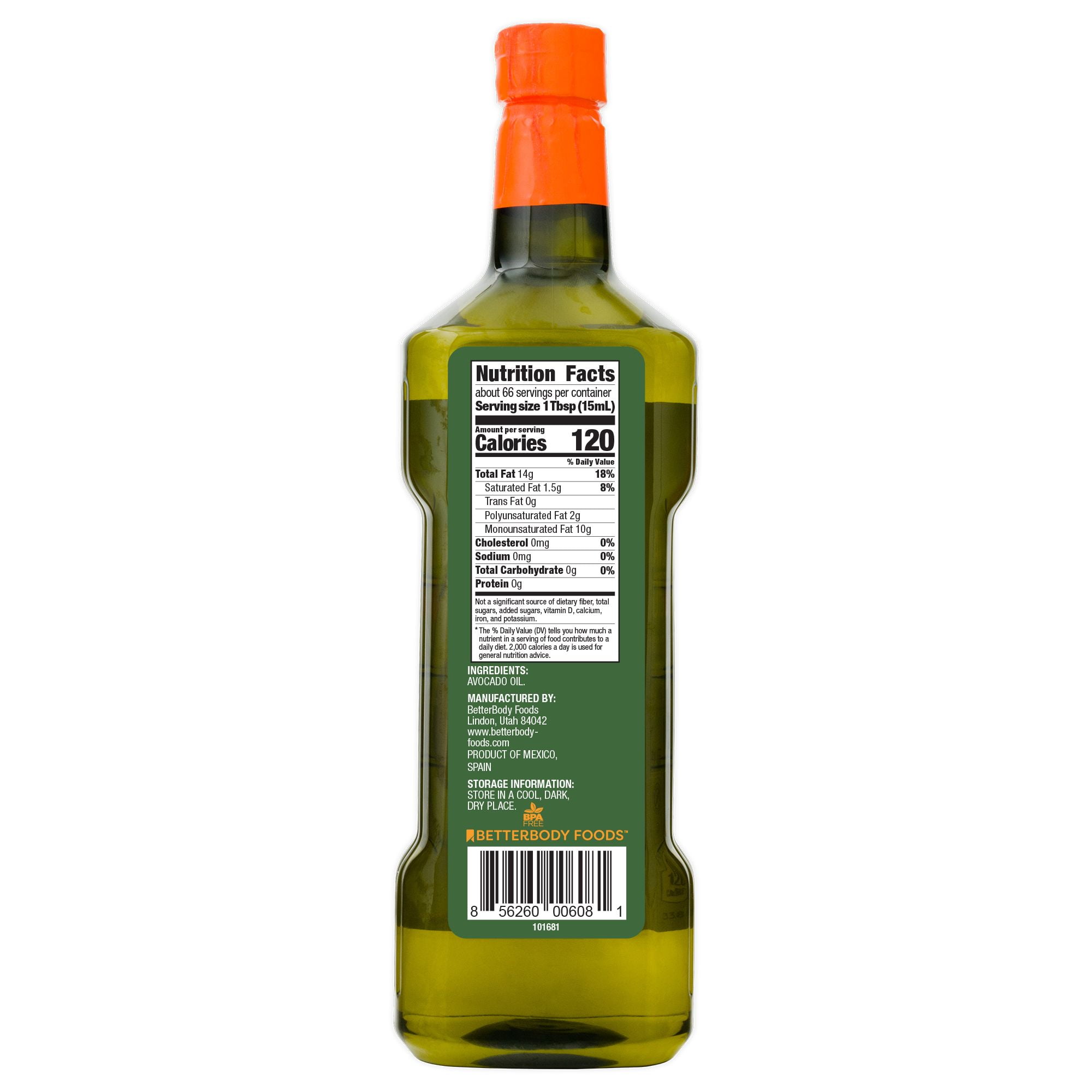 BetterBody Foods Refined Avocado Oil, 33.8 fl oz, 1 Liter