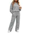 thumbnail image 3 of Women's 2 Piece Matching Lounge Set Sweatsuits,Long sleeves Hoodie and High Waist Wide Leg Sweatpants,with Pockets,Solid Color Casual Tracksuit Loungewear Sets, 3 of 6