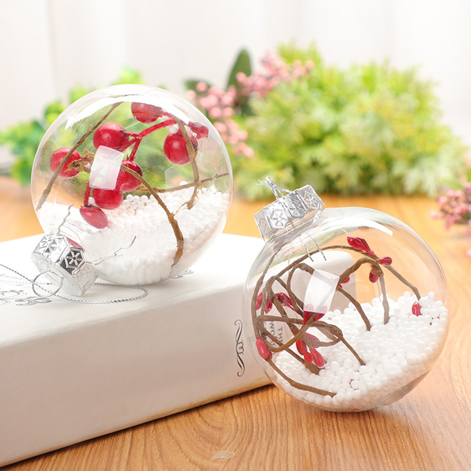 Herrnalise Christmas Bulb Ornament Balls Clear Plastic Glass Ball Craft  Baubles Ornaments Fillable Unbreakable Shatterproof Hanging Tree Ornaments  Snow Berry Pine Filling Ornaments 3.5 inches 