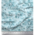 thumbnail image 1 of Soimoi Blue Velvet Fabric Leaves & Floral Print Fabric by Yard 58 Inch Wide, 1 of 1