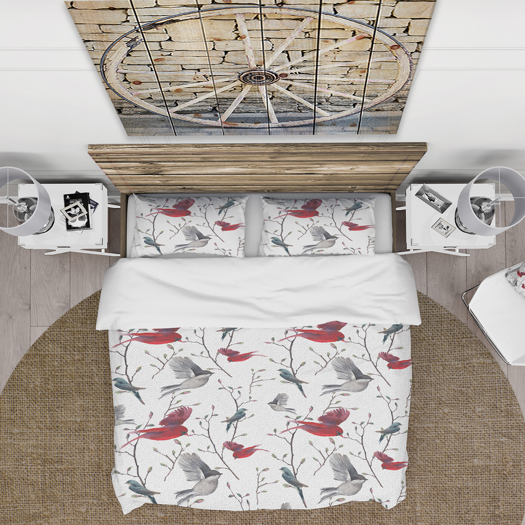 Designart 'Pattern with Birds' Farmhouse Duvet Cover Set