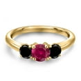 thumbnail image 3 of Gem Stone King 18K Yellow Gold Plated Silver Red Created Ruby and Black Diamond Engagement Ring for Women | 1.14 Cttw | Round 5MM | Gemstone July Birthstone | Size 5, 3 of 6