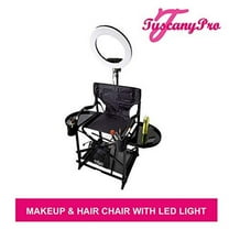 TuscanyPro Portable Makeup & Hair Chair with 14 Inch LED Ring Light - Perfect for Makeup, Hair Stylist, Salon with 29 Inch Seat Height - Carry Bag Included - USA Patented Design