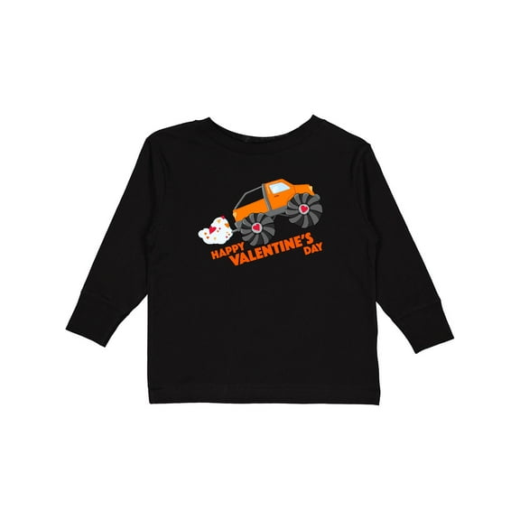 Inktastic Happy Valentine's Day-monster Truck Boys or Girls Long Sleeve Toddler T-Shirt