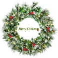 thumbnail image 1 of Gymax 24'' Pre-lit Artificial Christmas Wreath Decorative Snow Flocked Wreath, 1 of 10