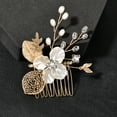 thumbnail image 5 of Nvzi Horquillas para el pelo de boda con flores para novias, peinetas con perlas de cristal, pinzas para el pelo, tocado, accesorios para el pelo de boda dorados, joyas - doradas, 5 of 5
