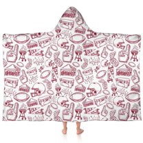 Red Football Event Elements Pattern Hooded Bath Towel，60"x35" for Ages 3 To 12 Kids, Quick Dry Lightweight Soft Microfiber Hood Beach Towel Cover Up for Kids