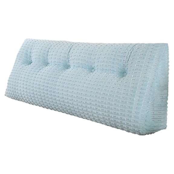 Striped Fuzzy Wedge Headboard Pillow, Ergonomic Triangular Bed Backrest Bolster Pillow with Neck Roll, Washable Reading Support Cushion (Blue, 32×8×20 Inches)