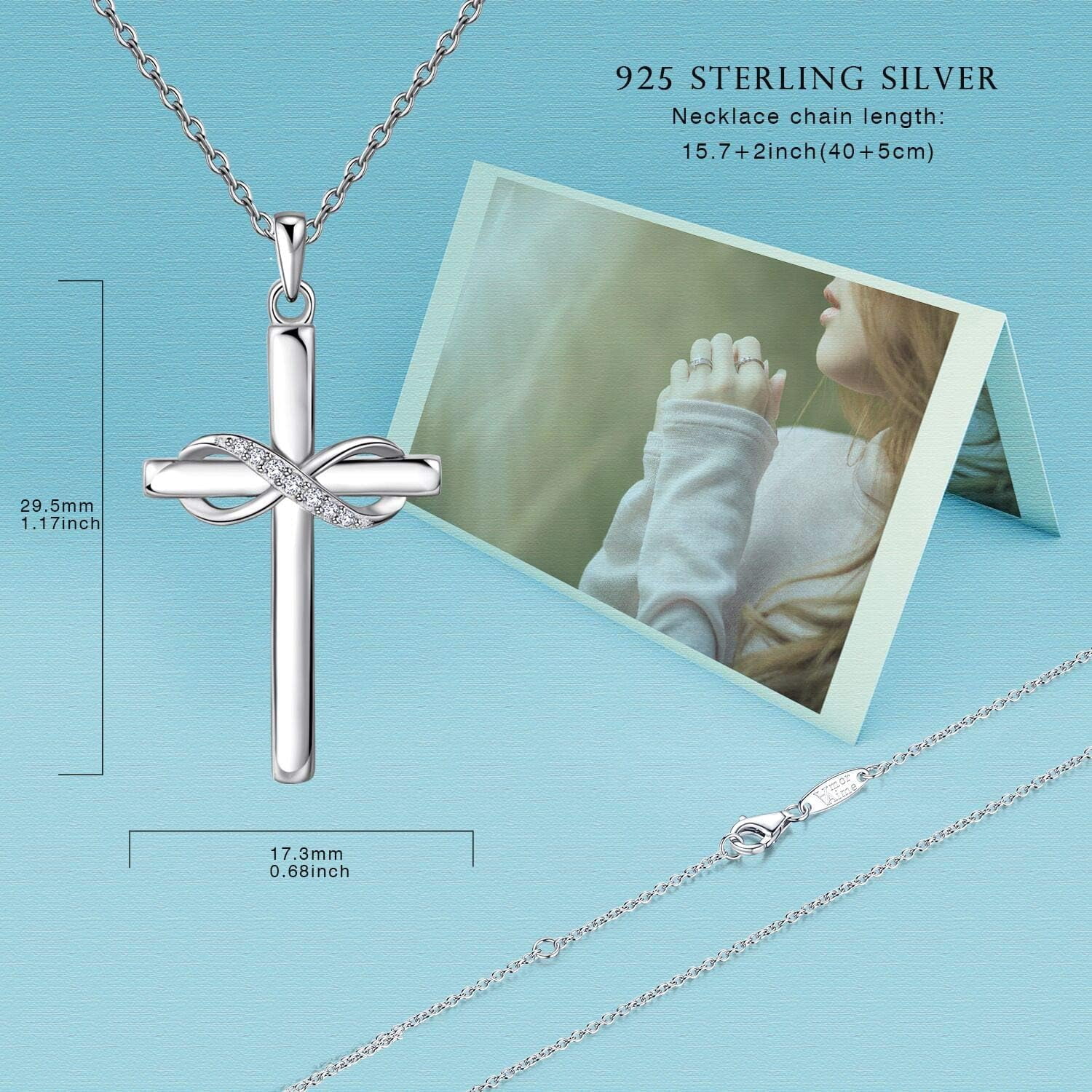 925 Sterling Silver Cross Necklace for Women Infinity Necklace 14K Rose Gold Plated Necklaces for Easter or Mother's Day