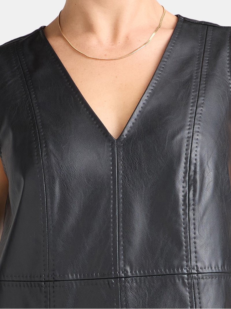 black newborn dress Black Faux Leather Contrast Trim Mini Shift Dress
