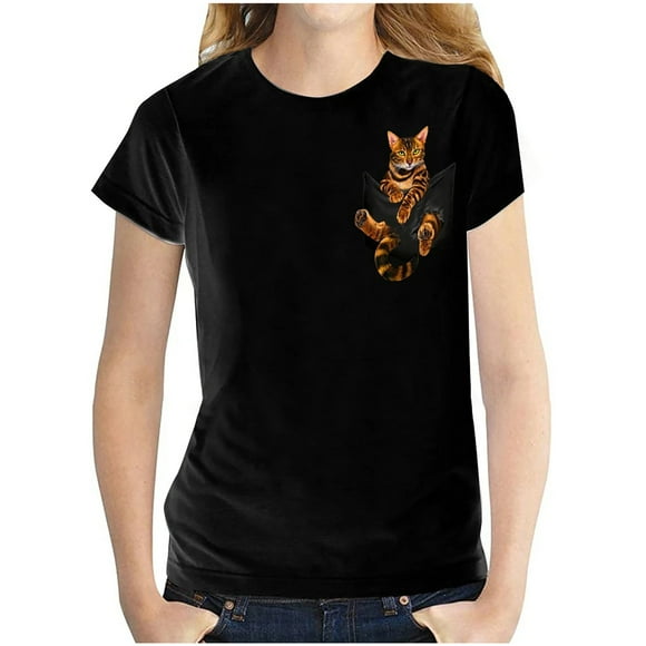 Women Printed Plus Size O-Neck T-Shirts Cat Print Short Sleeve Graphic Tee Tops
