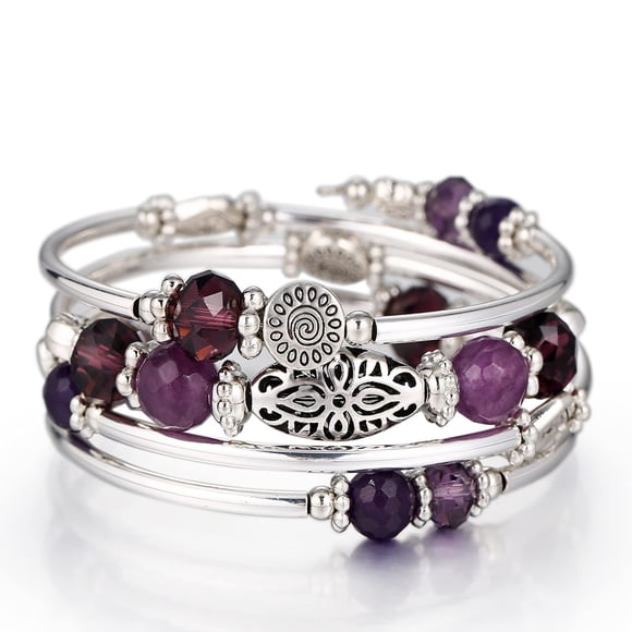 Fulu Autumn Pulseras Apilables Con Cuentas Para Mujer Boho Wrap Pulsera De Plata En Capas Joyería De Moda Regalos Para Ella (Púrpura)