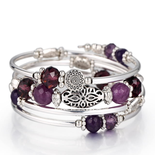 Fulu Autumn Pulseras Apilables Con Cuentas Para Mujer Boho Wrap Pulsera De Plata En Capas Joyería De Moda Regalos Para Ella (Púrpura)