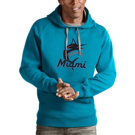 Men s Antigua Blue Miami Marlins Victory Pullover Team Logo Hoodie