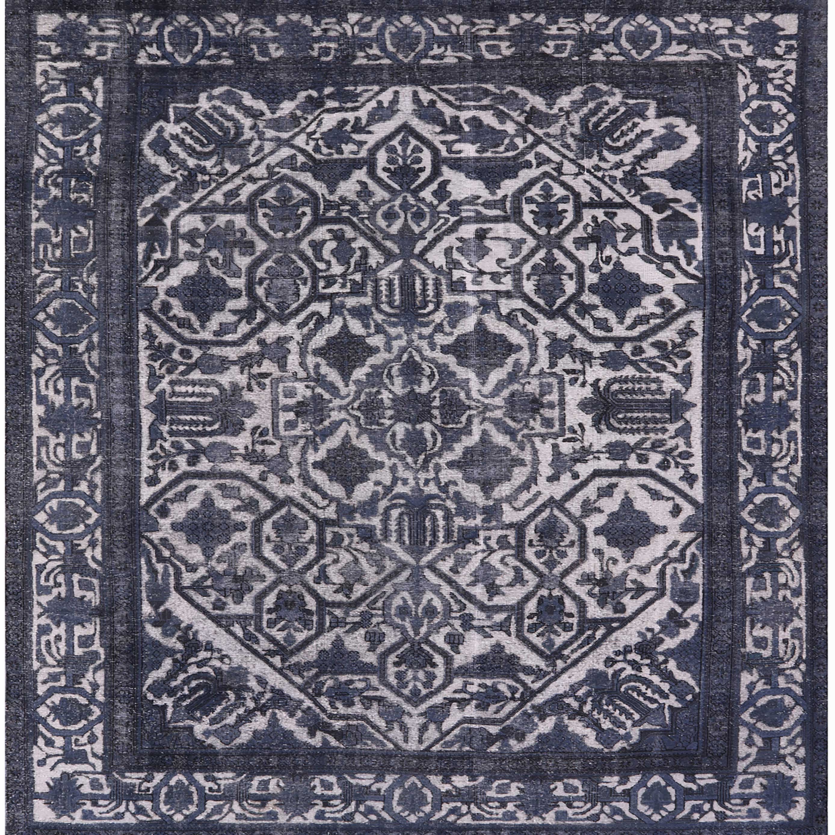 Ahgly Company Indoor Square Mid-Century Modern Dark Slate Blue Oriental ...