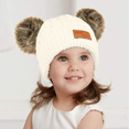 thumbnail image 4 of Toddler Hat， Color Winter Double Pom Pom Knitted Cap, 4 of 5