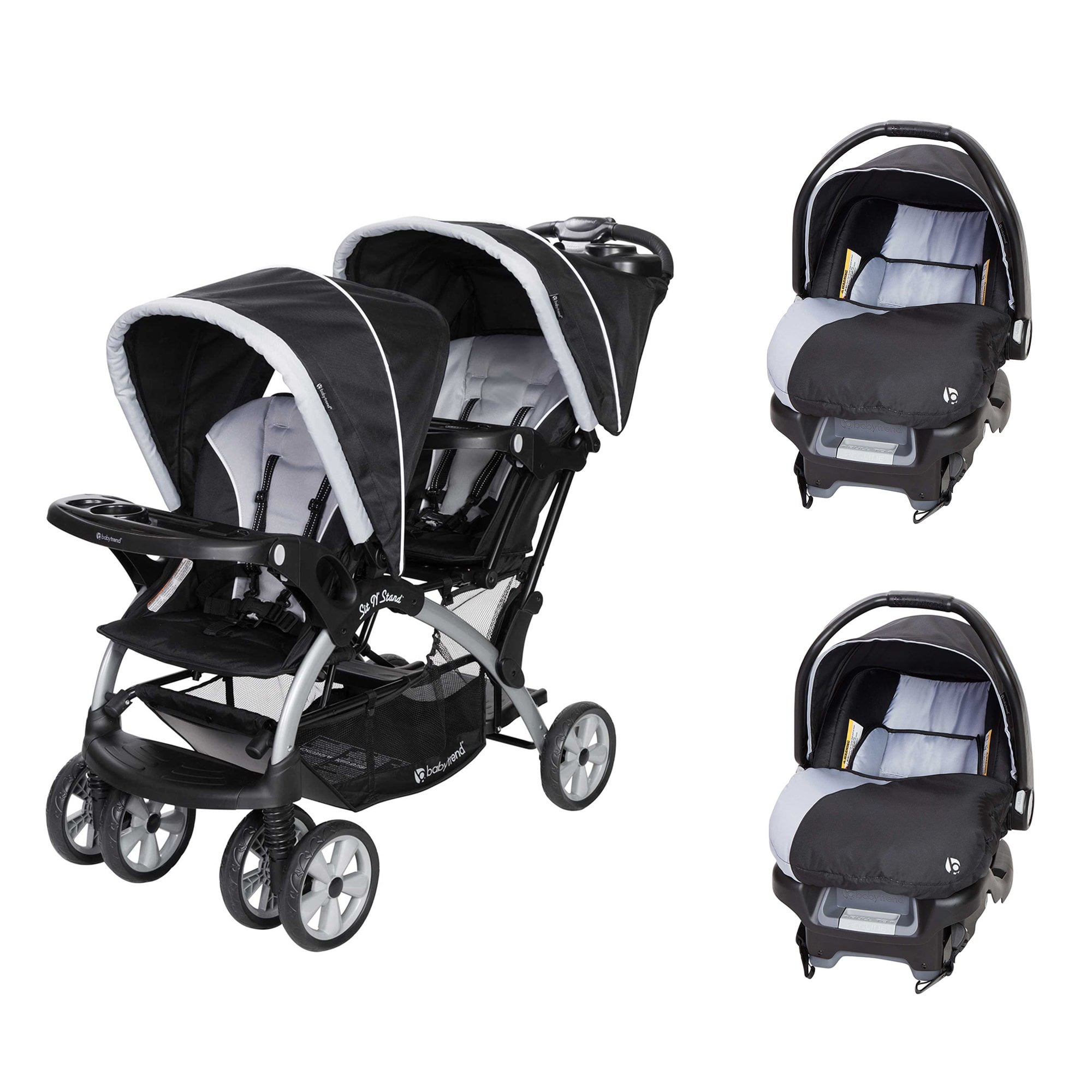 Baby Trend Sit N Stand Tandem Stroller + Car Seats (2) Travel System ...