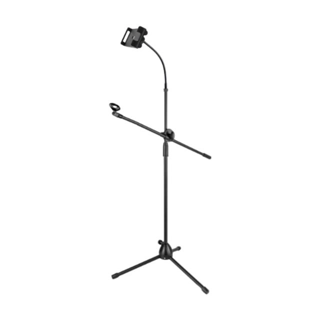 Soporte para micrófono con trípode de altura ajustable y resistente, soporte para micrófono doméstico con clip para reuniones de podcast y grabación Doble varilla