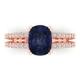 thumbnail image 2 of 3.96ct cushion cut blue sapphire 14k rose gold Bridal Wedding Engagement Promise Anniversary Ring for Women size 4.5, 2 of 7