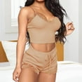 thumbnail image 2 of RYRJJ Pajamas Set Women's V-Neck Sleeveless Sleepwear PJs Set Soft Comfy Lace Cami Set with Drawstring Short Pants Nightwear(Khaki,S), 2 of 4