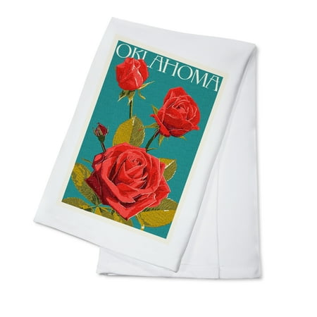 Oklahoma - Rose - Letterpress - Lantern Press Artwork (100% Cotton Kitchen (Best Way To Press A Rose)