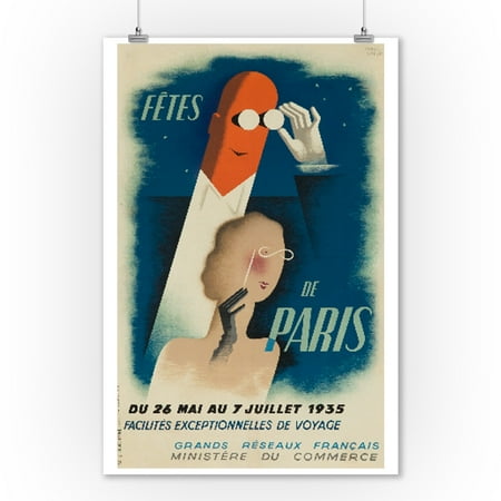 - Fetes de Paris Vintage Poster (artist: Carlu) France c. 1935 (9x12 Art Print, Wall Decor Travel Poster)
