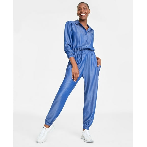 Women's Draped Chambray Jumpsuit Wash Blue XL