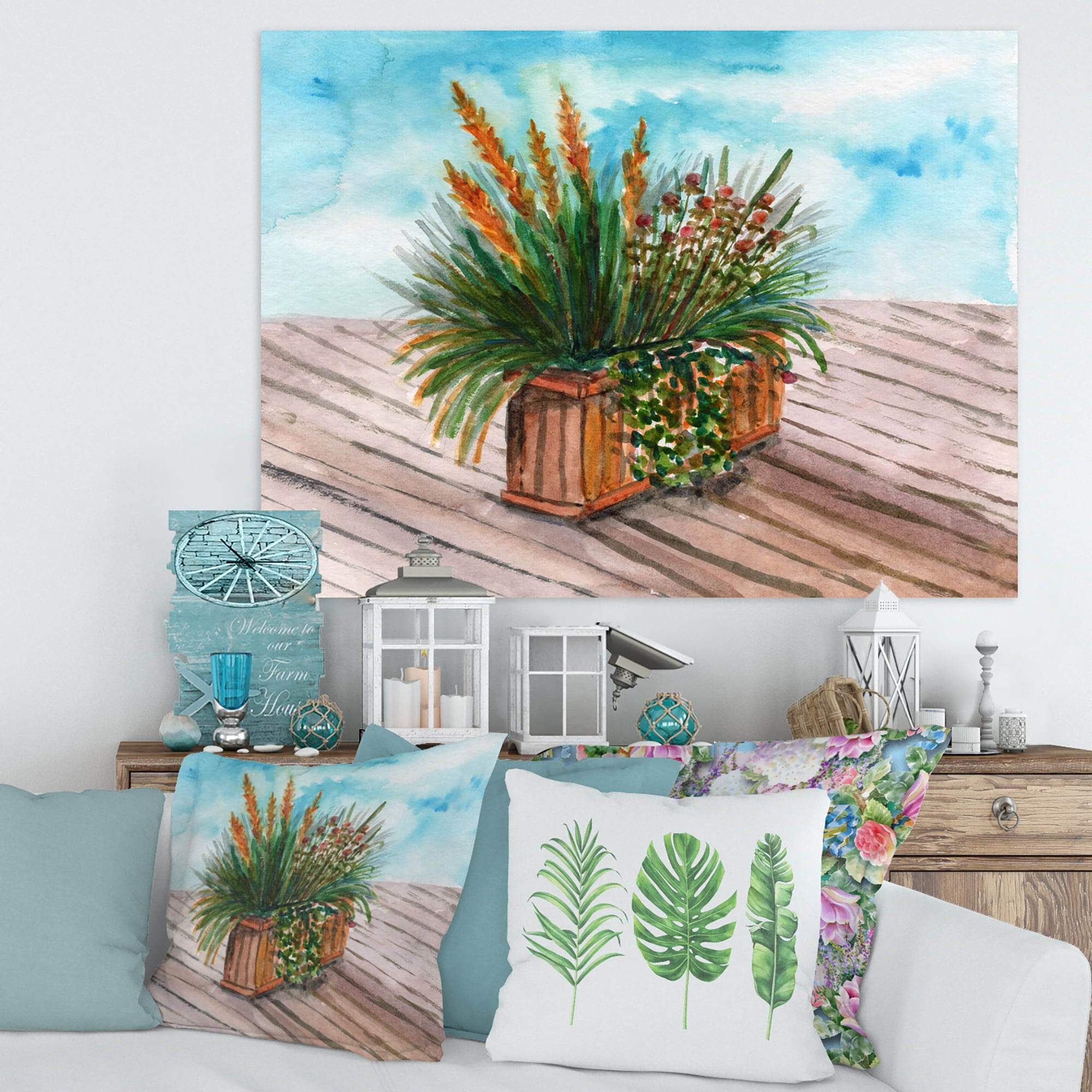 Designart ' Green Stems With Yellow Spikelets of Houseplant ' Traditional Canvas Wall Art Print