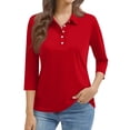thumbnail image 2 of Nestiefly Polo Shirts for Women's 3/4 Sleeve Tops Golf Tees 5-Button Collared Cotton Shirt Business Casual Red XXXL, 2 of 6