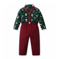 thumbnail image 5 of Toddler Boys Long Sleeve Cartoon Print T-Shirt Top with Suspenders Pants Set, Christmas Gentleman Outfit for Kids Formal Occasions, 5 of 5
