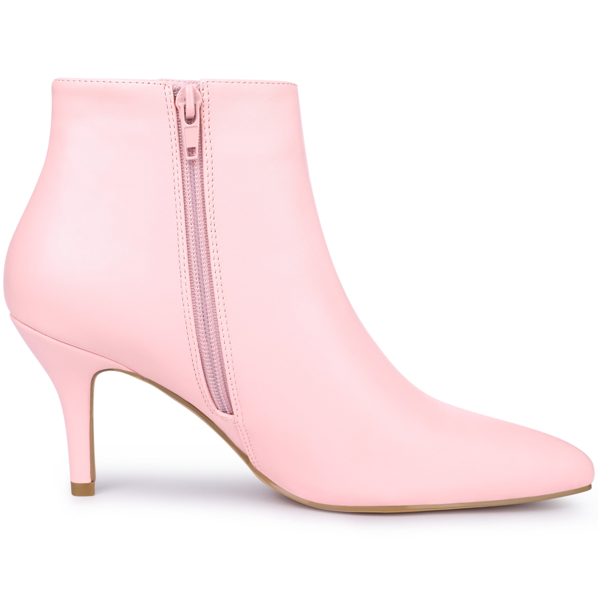 DARING DIVA Women's Pointed Toe Zipper Stiletto Heel Ankle Wrap Boots Pink 7