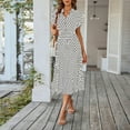 thumbnail image 2 of Elegant Retro Polka Dot Dress Women's Summer Midi Dress V Neck Single Breasted Short Sleeve Dresses Fashion Print Dress Gown Slim Fit Sweet Evening Dresses White XL, 2 of 6