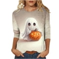 thumbnail image 2 of HOMBOM Womens Crewneck Graphic T Shirts Basic 3/4 Sleeve Lightweight Soft Halloween Ghost Print Tees for Ladies Basic Tops,XL, 2 of 5