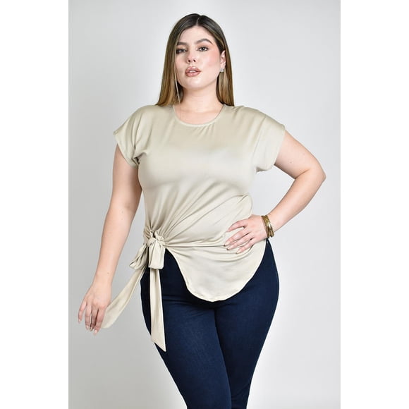 Blusa con detalle de lazo Roman Fashion /Tallas Extras, 1915 (Beige) beige 40