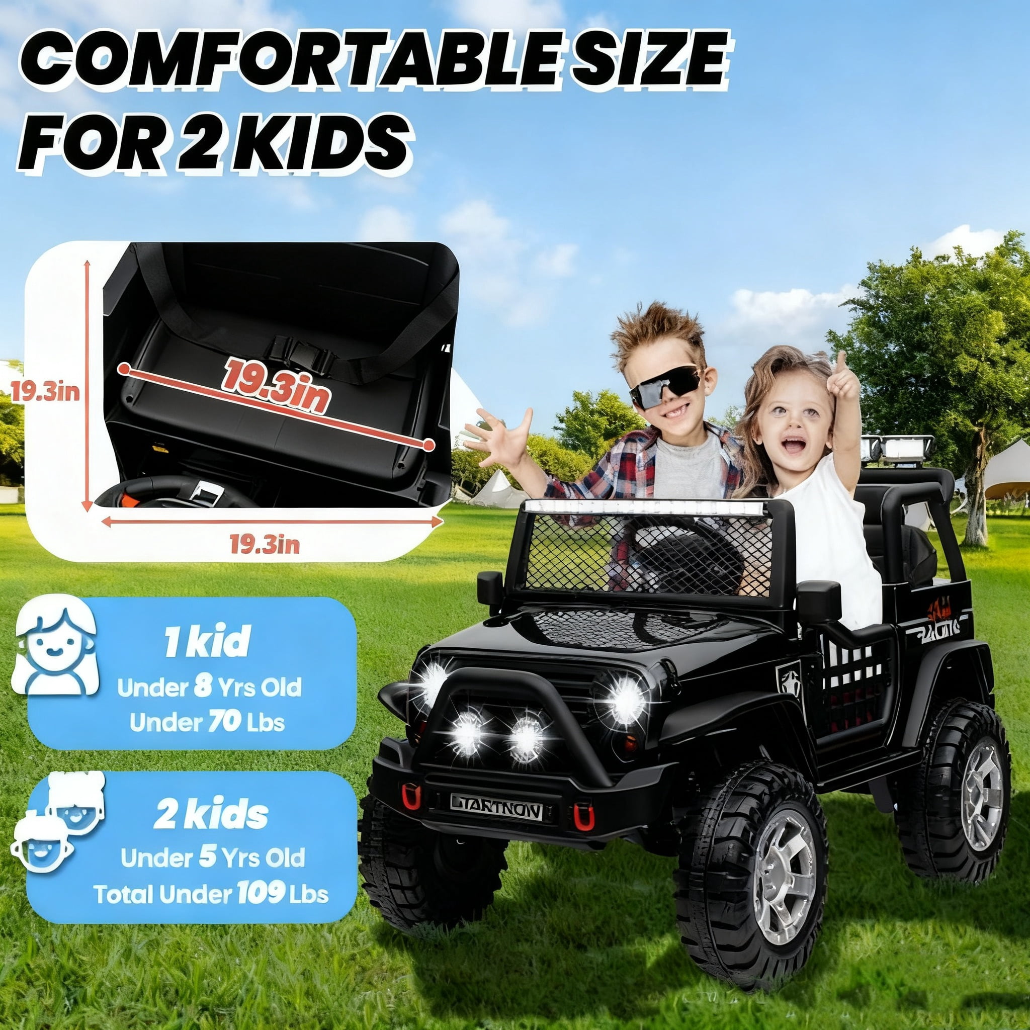 Jorfly 24V Powered Ride on Cars ,4WD Extra large Real 2 Seat Ride on Toys with Remote Control, LED Light, MP3 Player, Electric Vehicles Ride on Truck,Ultimate Electric Adventure Vehicle(Black)