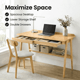thumbnail image 5 of Leumius Solid Wood Writing Desk, Home Office Desk for Small Spaces, Mid Century Modern Desks with 2 Drawers and Storage Shelf, Standing Desk with Side Hooks for Study Bedroom Office Natural, 5 of 9