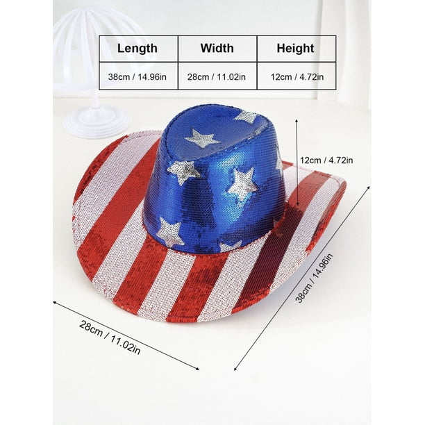 XIA0LE American Flag Sequin Cowboy Hat 4th of July Patriotic  display picture 1