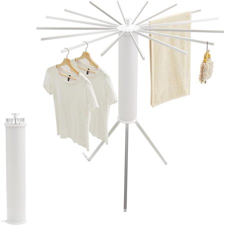 Tripod Clothes Drying Rack Clothing & Portable Garment Rack Space Saving Laundry Aluminum Standing with 16 Poles Silver & White Floor Collapsible Household Indoor & Outdoor Holder