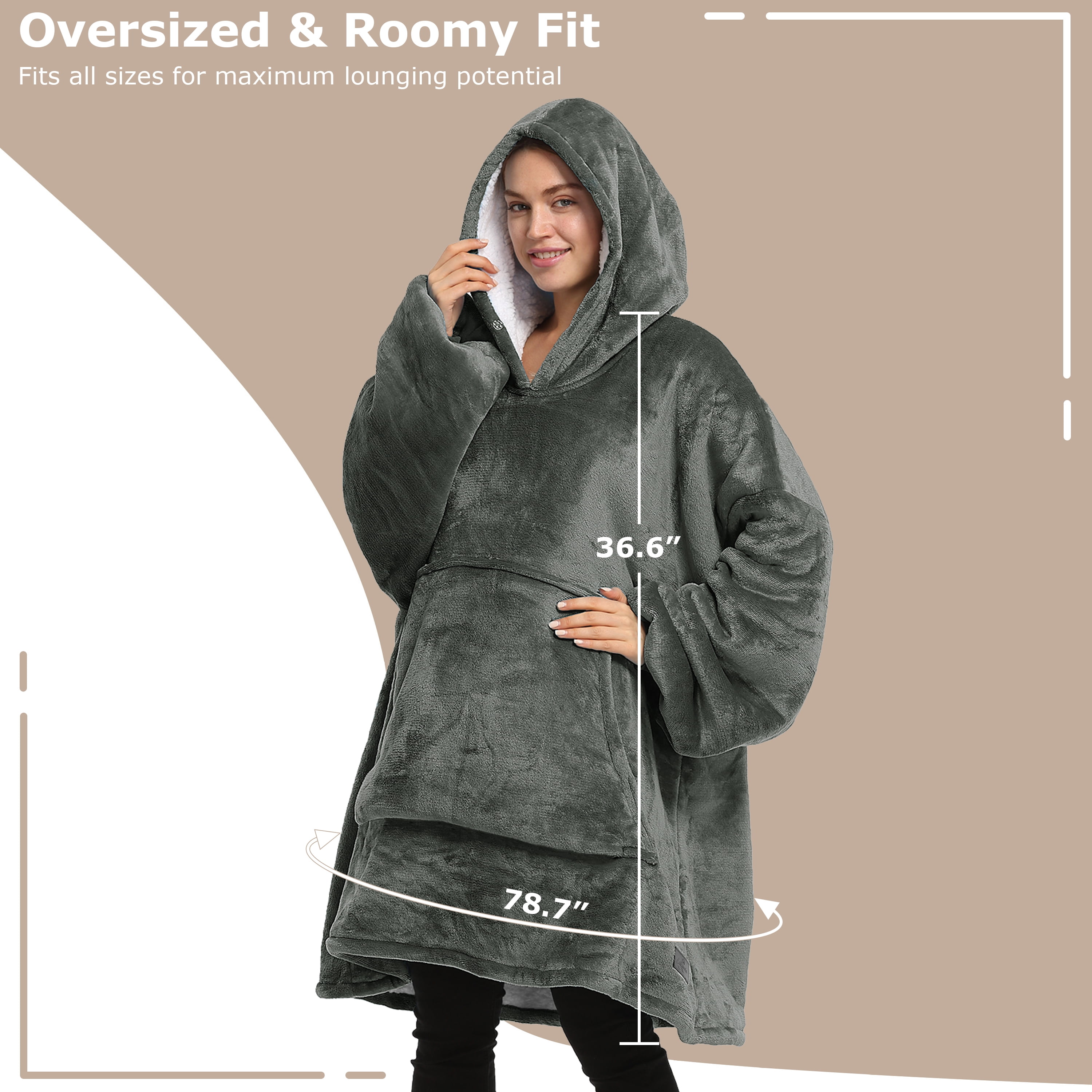 Catalonia Oversized Wearable Blanket Hoodie Sweatshirt, Comfortable Sherpa Lounging Pullover for Adults Men Women Teenagers Wife Girlfriend Gift