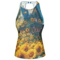thumbnail image 3 of Women's Printed Tankini Top - High Elasticity Slim-Fit Swimsuit with Removable Straps & Cups, Perfect for Beach & Pool Parties，A Sunflowers, 3 of 7