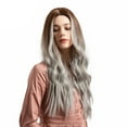 thumbnail image 3 of DOPI Brown Gradient Silver Grey Long Curly For Woman Artificial Hair Wigs + Free Cap, 3 of 5
