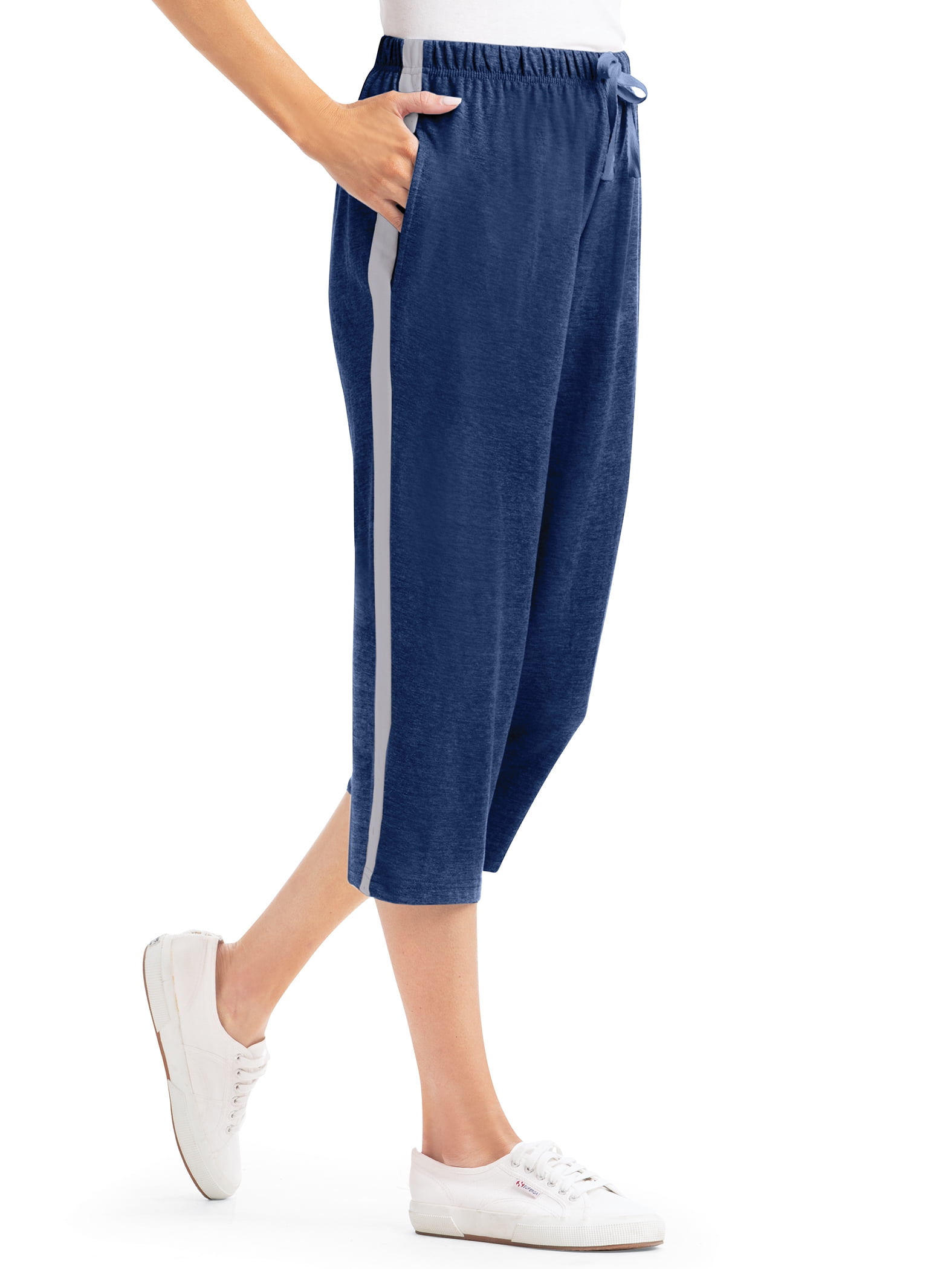 Collections Etc Side Stripe Drawstring Casual Knit Capri Pants