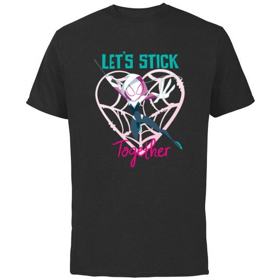 Marvel Spider-Gwen Valentine’s Day Love Let’s Stick Together - Short Sleeve Cotton T-Shirt for Adults - Customized-Black