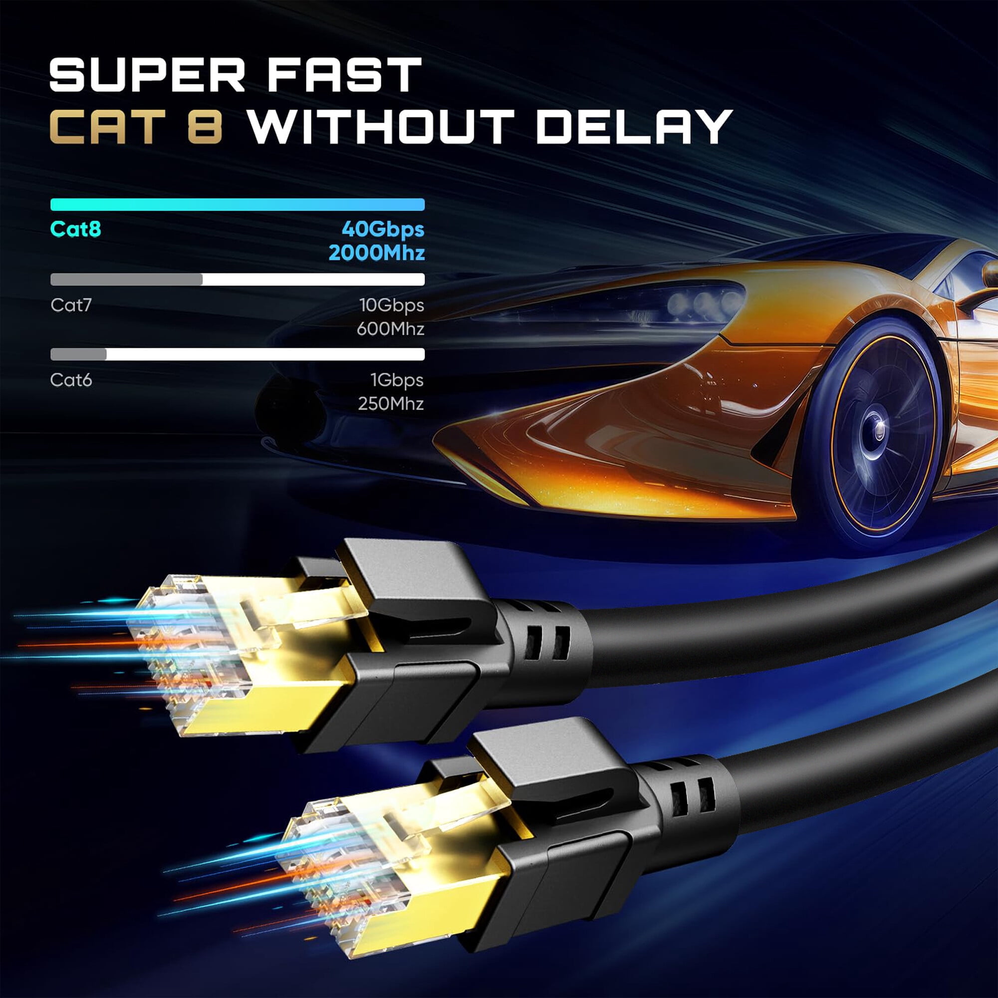 KOGYAS Cat8 Ethernet Cable 100 ft, Ethernet Cord,Network Cable Support Cat5/Cat5e/Cat6/Cat6e Standards,High Speed 40Gbps 2000Mhz F/FTP LAN Wires with RJ45 Gold Plated Connector for Modem,Router,PC