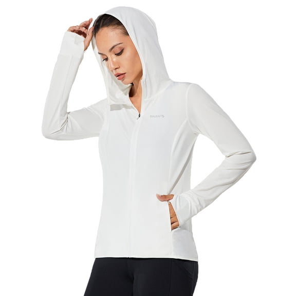 BALEAF Women's SPF UPF 50 Sun Protection Long Sleeve Shirt Zip Up Hoodie Jackets Cooling Outdoor Hiking Fishing White S